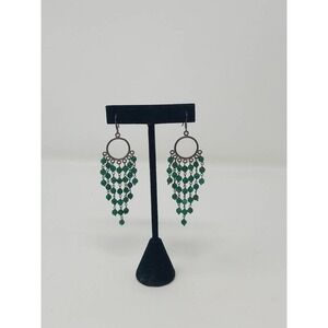 Vtg green Jade beaded chandelier earrings